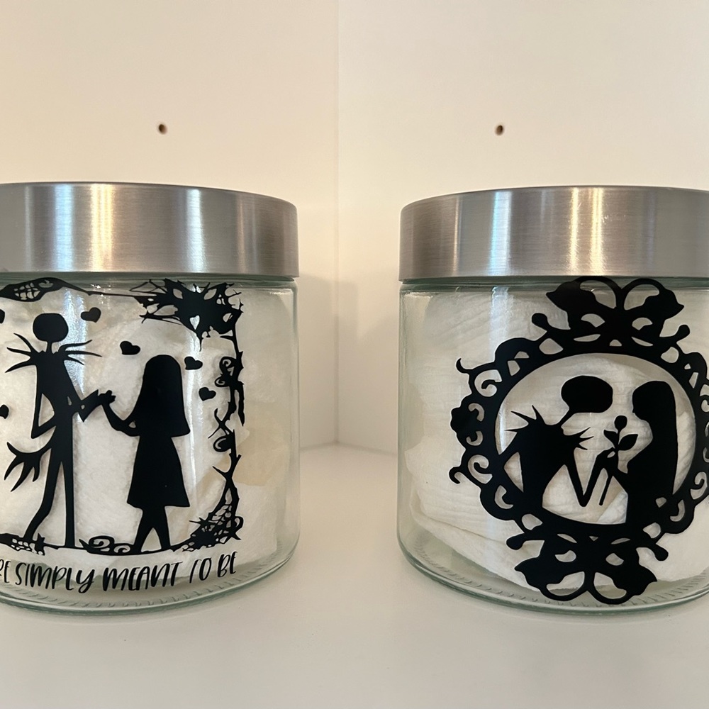 Jack and Sally glass canister set with lids/ custom design